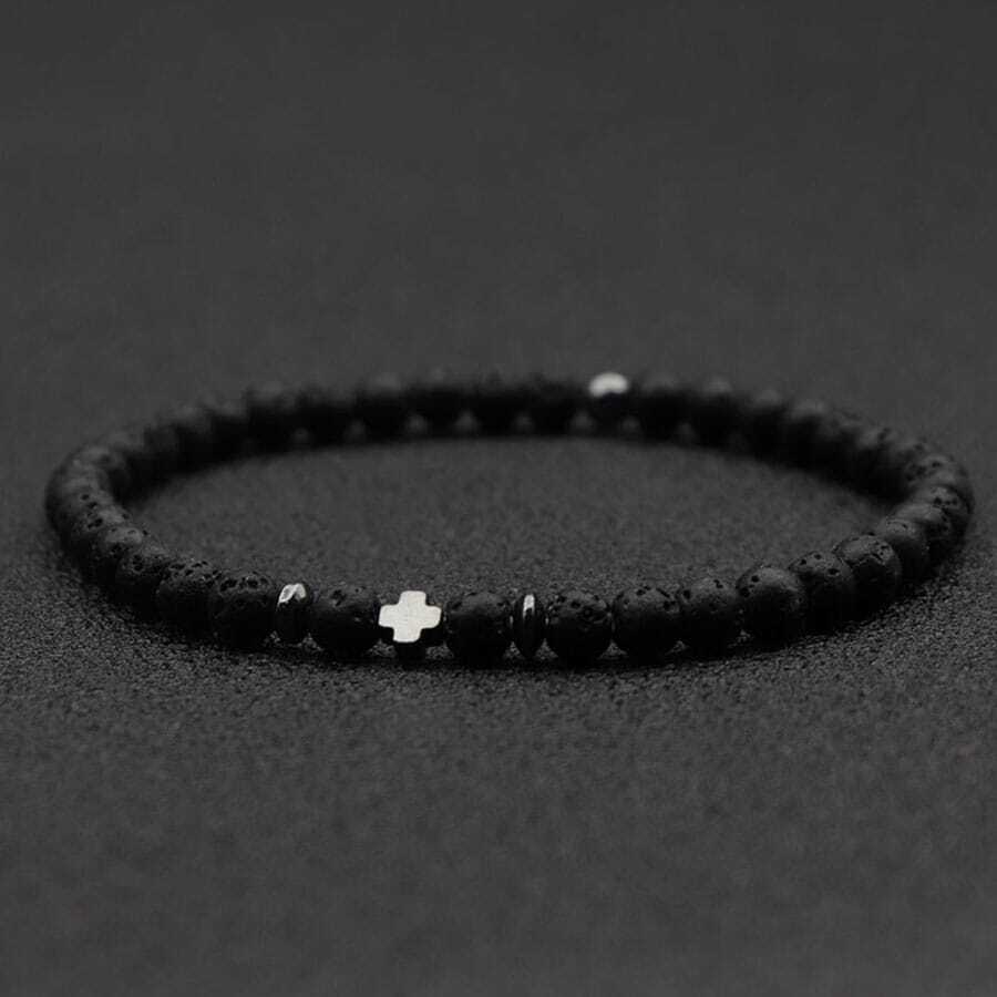 diffone 4mm Natural Stone Bracelet Men Hematite Cross Rice Bead Boyfriend Gift Men's Bracelet Yoga Jewelry - Black - View 1