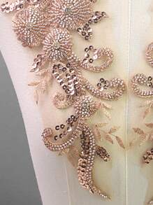 Available In Multiple Sizes, Mesh Base Fabric With Embroidery, Rhinestones, Beads, And Sequins, Used As Garment Accessories, Repairs, Wedding Dress Decorations, DIY Embroidery Crafts - Champagne - View 5