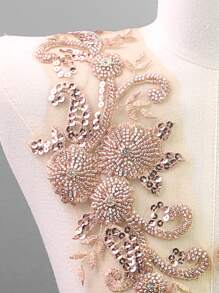 Available In Multiple Sizes, Mesh Base Fabric With Embroidery, Rhinestones, Beads, And Sequins, Used As Garment Accessories, Repairs, Wedding Dress Decorations, DIY Embroidery Crafts - Champagne - View 4