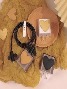 Cabeça De Carregamento Proteger Caso Capa + Cabo + Enrolladores De Silicone Padrão Do Amor Coração Telefone Cahrger Para
