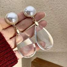 1 par de pendientes casuales y de fiesta con forma de gota de agua transparente para mujeres - transparente - Ver 4