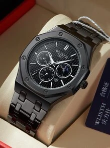New Vintage Style Men's Watch, Classic Business Steel Band Quartz Casual Water-Resistant Wristwatch
