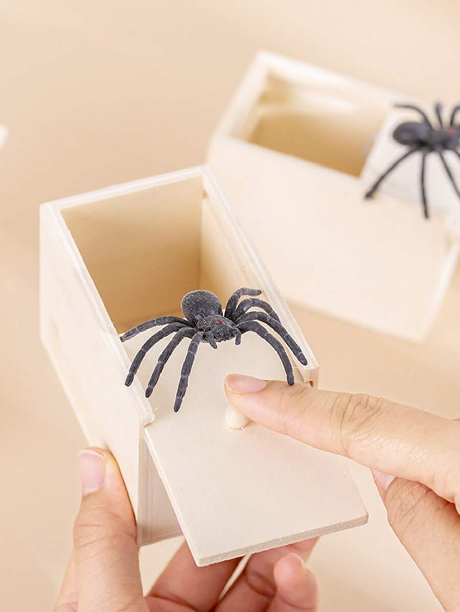 1個木質蜘蛛惡作劇盒,有趣的蜘蛛跳盒,聖誕禮物盒驚喜玩具和惡作劇實用笑話套件,男孩和女孩的完美禮物 - 杏色 - 查看 1