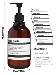 3pcs 500ml Lotion Dispenser With 8pcs Label Sticker, PET Lotion Bottle For Bathroom - Brown - View 5
