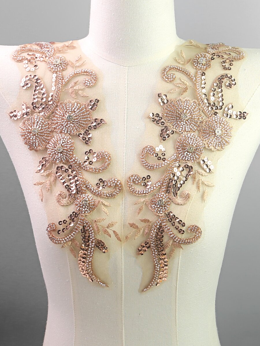 Available In Multiple Sizes, Mesh Base Fabric With Embroidery, Rhinestones, Beads, And Sequins, Used As Garment Accessories, Repairs, Wedding Dress Decorations, DIY Embroidery Crafts