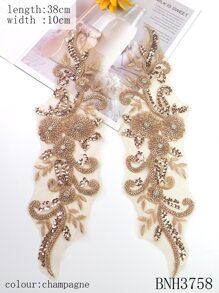 Available In Multiple Sizes, Mesh Base Fabric With Embroidery, Rhinestones, Beads, And Sequins, Used As Garment Accessories, Repairs, Wedding Dress Decorations, DIY Embroidery Crafts - Champagne - View 3