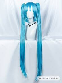 Cosplay假髮,動漫角色假髮,藍色/粉色頭髮配白虎夾,雙馬尾直長髮 - 藍色 - 查看 3