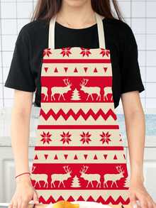 1PC Christmas Apron Linen Stain Resistant Santa Plaid Print Apron - Bronze - View 2