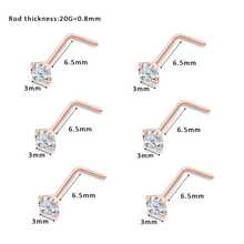 6入組不銹鋼20克鼻環釘狀首飾L型鼻子穿孔身體鏈,可用在1.5mm,2mm,2.5mm,3MM方形方晶鋯石鼻子螺絲環適合男人及女人 - 玫瑰金 - 查看 5