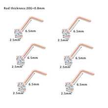 6入組不銹鋼20克鼻環釘狀首飾L型鼻子穿孔身體鏈,可用在1.5mm,2mm,2.5mm,3MM方形方晶鋯石鼻子螺絲環適合男人及女人 - 玫瑰金 - 查看 3