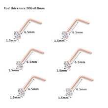 6入組不銹鋼20克鼻環釘狀首飾L型鼻子穿孔身體鏈,可用在1.5mm,2mm,2.5mm,3MM方形方晶鋯石鼻子螺絲環適合男人及女人 - 玫瑰金 - 查看 2