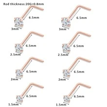 6入組不銹鋼20克鼻環釘狀首飾L型鼻子穿孔身體鏈,可用在1.5mm,2mm,2.5mm,3MM方形方晶鋯石鼻子螺絲環適合男人及女人 - 玫瑰金 - 查看 6