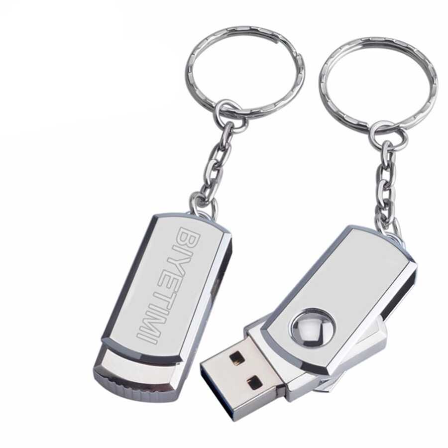 筆64GB高速USB閃存盤128GBUSB2.0適用於計算機手機金屬迷你筆 - 銀色 - 查看 1