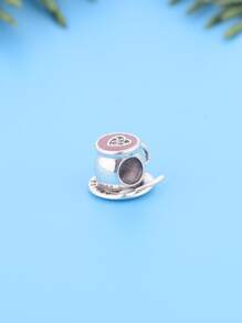 1pc Fashionable 925 Sterling Silver Coffee Cup & Saucer Bead For Diy, Unisex For Party - Silver - View 2