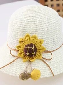 1 Set De Sombrero De Sol Para Niñas Con Diseño De Girasol Lindo, Diseño De Princesa, Adecuado Para Uso Diario, Al Aire Libre En Verano - Blanco - Ver 2