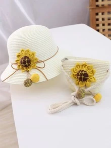 1 Set De Sombrero De Sol Para Niñas Con Diseño De Girasol Lindo, Diseño De Princesa, Adecuado Para Uso Diario, Al Aire Libre En Verano - Blanco - Ver 1