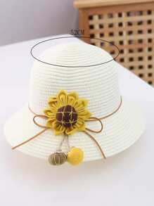 1 Set De Sombrero De Sol Para Niñas Con Diseño De Girasol Lindo, Diseño De Princesa, Adecuado Para Uso Diario, Al Aire Libre En Verano - Blanco - Ver 3