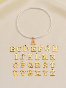 1قطعة سوار كاحل أنيق أنثوي بألوان الشاطئ، بحروف ذهبية 26 وخرزة أرز مطاطية بيضاء - متعدد الألوان - مشاهدة 2