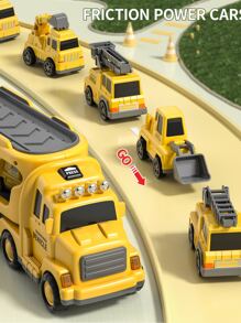 Temi建築卡車玩具車-3-5歲幼童-7合1摩擦動力車-3 4 5 6歲男孩用運輸車-3-5歲兒童用運輸卡車-3-9歲男女童用的玩具車組 - 薑色 - 查看 4