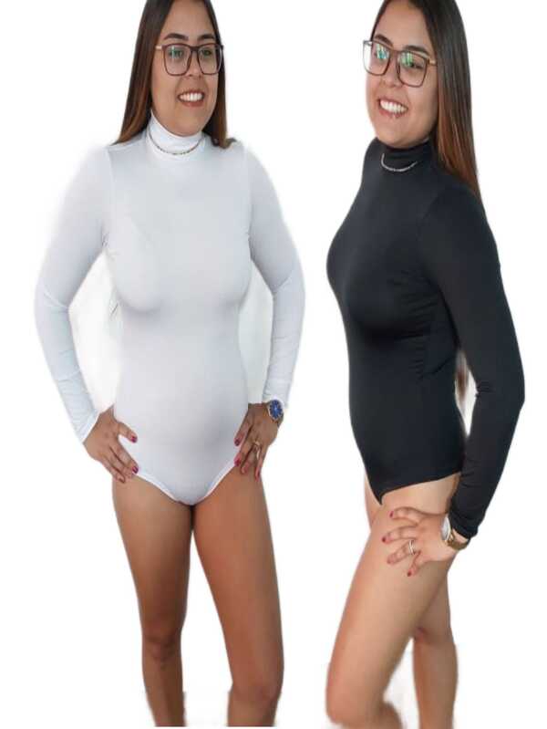 Kit 2  Body Gola Alta Manga Longa Blusa Feminina Vinha Fashion com Fecho em Tecido Suplex