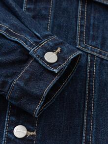 Balabala 1入組青少年男孩字母刺繡圖案翻蓋口袋落肩袖牛仔夾克合適的適合春天和秋天 - 深色水洗藍 - 查看 5