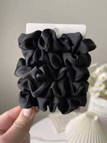 5入組黑色緞面髮圈,簡約風格適用於馬尾、捆髮和發飾