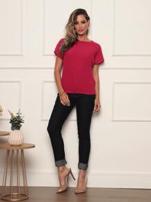 Women Knit Tops - 玫瑰紅 - 查看 5
