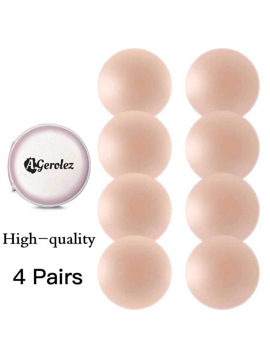 A.Gerolez 4 對奶嘴乳罩 - 粘性矽膠乳頭貼 - 可重複使用乳貼乳罩，適合女士，帶旅行盒