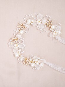 1pc Ladies' Mori Style Crystal & Faux Pearl & Flower Decor Hairband With Gold-Colored Rim For Wedding Or Party Elegant