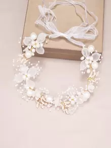 1pc Ladies' Mori Style Crystal & Faux Pearl & Flower Decor Hairband With Gold-Colored Rim For Wedding Or Party Elegant