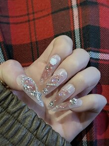 10pcs Extra Long Almond Shaped Nail Art Handmade Pearl, Rhinestone & Chain Decor Full Cover Press-On False Nails With Jelly Gel And Mini Nail File, Upgrade Your Fingertips For A Charming Look Nail Supplies - Multicolor - View 2