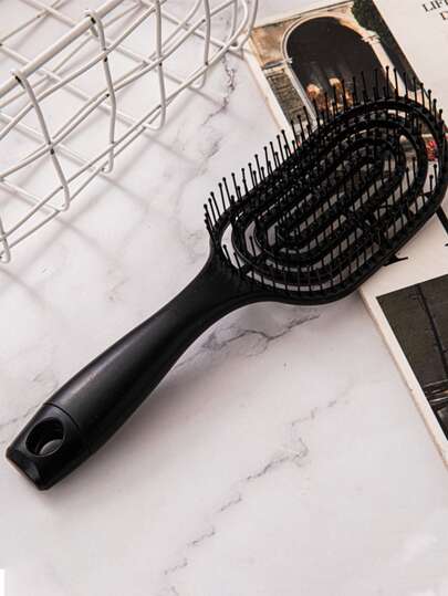 1pc Women Macaron Color Hollow Out Hair Combs Fluffy Detangling Cushion Hair Brush Styling Accessory, Daily Use ,Hair Styling Tools