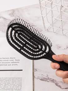 1pc Women Macaron Color Hollow Out Hair Combs Fluffy Detangling Cushion Hair Brush Styling Accessory, Daily Use