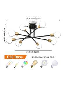 Fylbinye 1入80cm 8燈星形吊燈,現代風格e27底座,適用於臥室客廳餐廳咖啡廳書房廚房天花板燈 - 黑色 - 查看 6