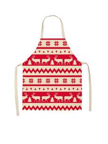 1PC Christmas Apron Linen Stain Resistant Santa Plaid Print Apron - Bronze - View 1