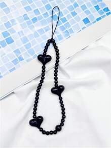 1 Pieza Colgante De Decoración De Teléfono Celular Con Diseño De Corazón Y Cuenta, Negro - Negro - Ver 1