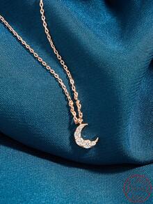 Cici Color 1 件香檳鍍 S925 銀鑲嵌白色圓形方晶鋯石,休閒可愛情侶禮物月亮形狀吊墜項鍊適合女士日常生活、約會、旅行,帶禮盒