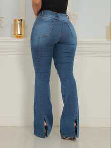 Women Jeans - 深色水洗藍 - 查看 2