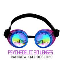 SHCKE Kaleidoscope Rave Glasses Rainbow Crystal Lenses Steampunk Goggles Rave Goggles Festival Goggles - Blue - View 3