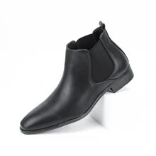 Men's Slip-On Dress Chelsea Boots - Minimalist Work Black Ankle Dress Boots, British Style - Black - View 4
