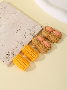 5 對可愛怪異有趣女式耳環獨特時髦酷玉米花生蓮藕片冰淇淋麵包耳環有趣審美吊墜耳環適合青少年女孩 - 彩色 - 查看 5