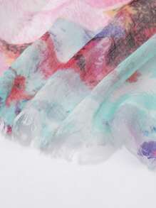 1pc Simple Print Women's Scarf New Spring/Summer Style Thin Scarf, Beach Shawl, Sunscreen Cape, All-Match - Pink - View 4