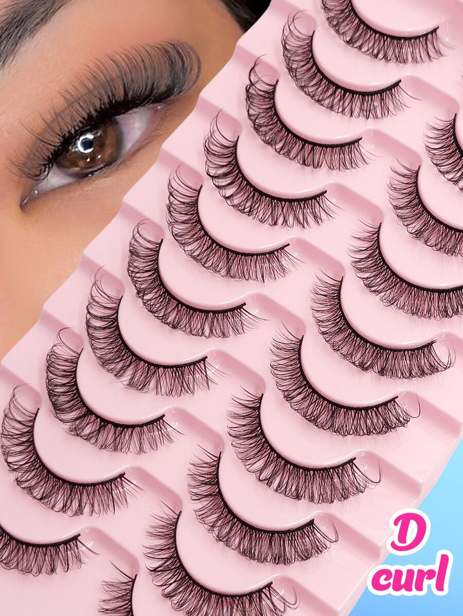 Asiteo 10 Pairs Full Strip Lashes D Curl False Eyelashes Natural Lashes Soft Faux Mink Eyelashes