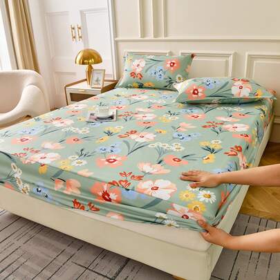 3pcs Printed Bed Sheet Set (No Filling), 100% Polyester Fabric, Washable, Soft & Durable, Suitable For Bedroom Or Guest Room, Modern Minimalist Home Bedding