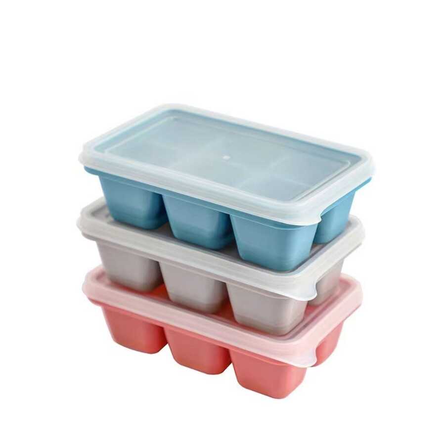 3pcs 6-grid Silicone Ice Cube Tray With Lid, Easy-release Square Ice Cube Maker For Homemade Ice, Freezing Food - Multicolor - View 1