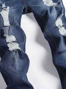 Pantalones pitillo, vaqueros, ripped jeans de denim elástico para hombre - Azul lavado oscuro - Ver 5