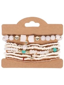 8入組波西米亞風格可疊加串珠多層手鍊,彩色彈性手鍊,魅力珠寶套裝手工流蘇手鍊,適用於女性 - 米色 - 查看 4