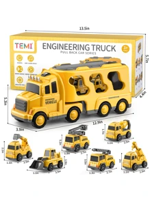 Temi建築卡車玩具車-3-5歲幼童-7合1摩擦動力車-3 4 5 6歲男孩用運輸車-3-5歲兒童用運輸卡車-3-9歲男女童用的玩具車組 - 薑色 - 查看 7