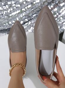 Women's Simple Solid Color Comfortable Flat Shoes For Office, Outdoors And Leisure In Spring And Autumn, Made Of Pu Leather - Grey - View 1