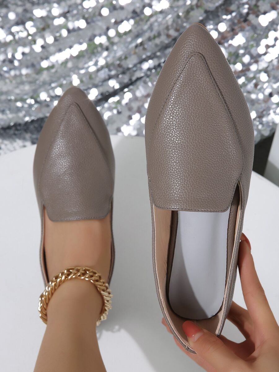 Women's Simple Solid Color Comfortable Flat Shoes For Office, Outdoors And Leisure In Spring And Autumn, Made Of Pu Leather - Grey - View 1